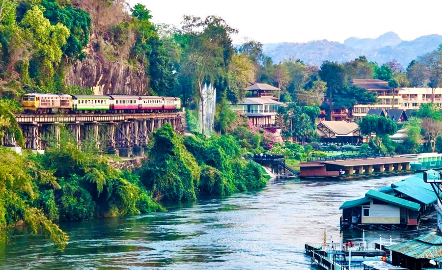 Historic railway crossing the River Kwai