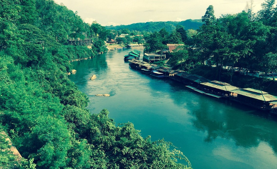 A tranquil riverside view of Kanchanaburi