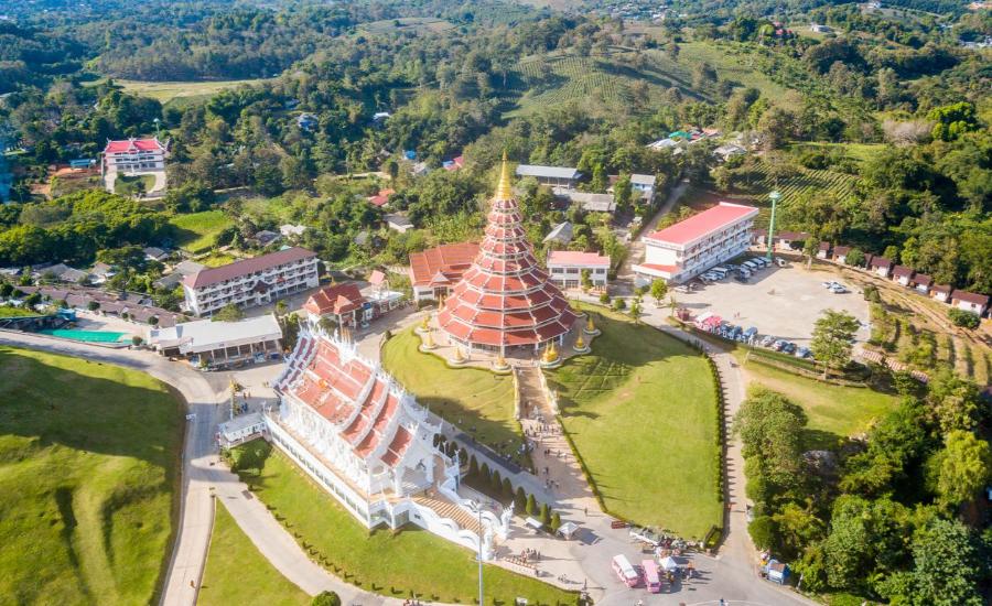 Aerial view of Wat Huay Pla Kang, Chiang Rai