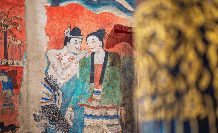 World's Famous Love Whispering Mural at Wat Phumin, Nan, Thailand