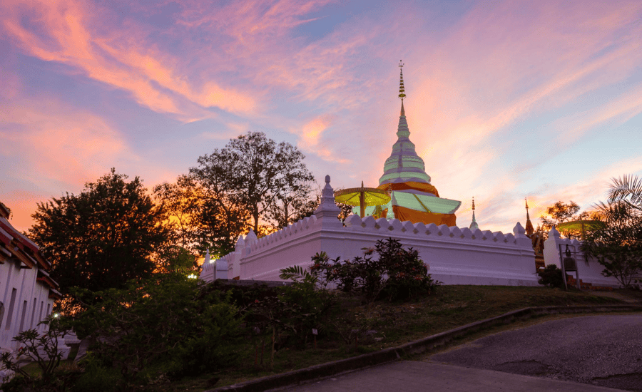 The viewpoint of Nan city in the evening at Wat Phra That Khao Noi, Nan
