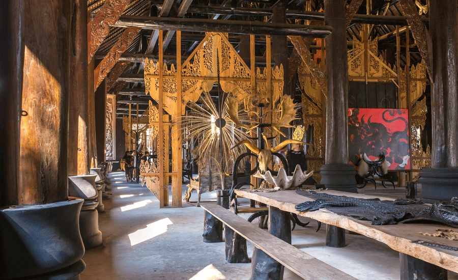 Unique art displays inside the Baan Dan Museum in Chiang Rai