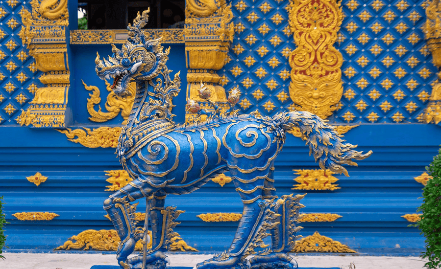 Architectural details of the famous Blue Temple in Chiang Rai