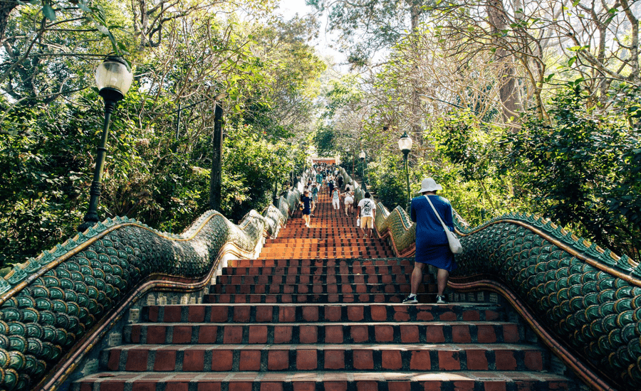 Stairway up and down Wat Phra That Doi Suthep, Chiang Mai Province