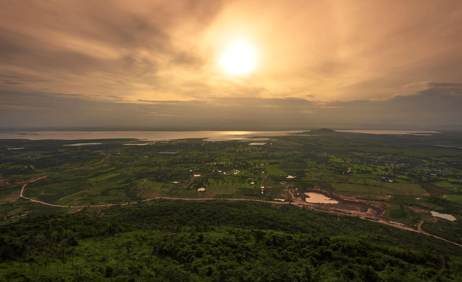 Panoramic view of the dam under Lopburi’s sunrise