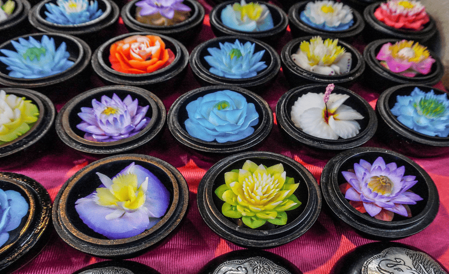 Delicately handcrafted Thai soap flowers are a charming souvenir from Thailand